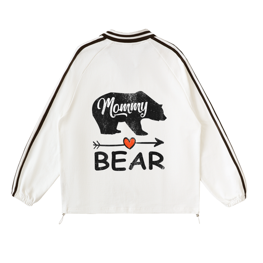 “She is Mom” Contrast Striped Lapel Collar Sweatshirt
