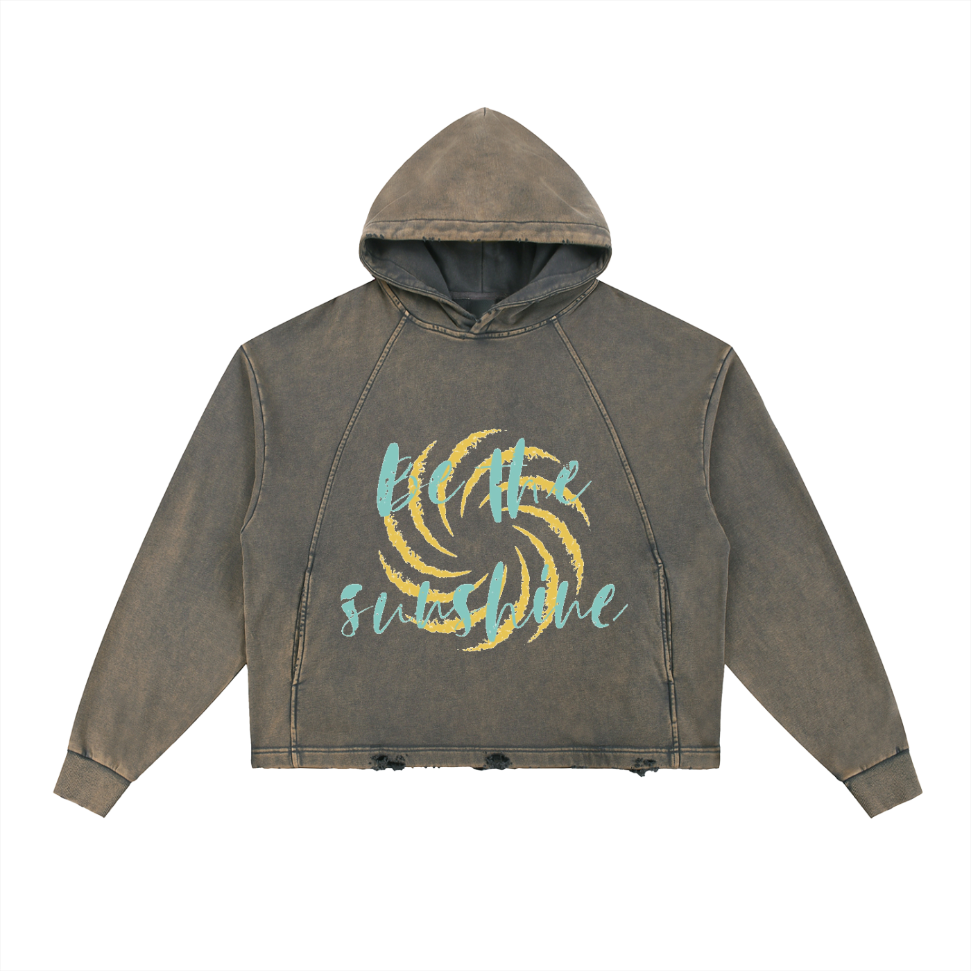 “Be The Sunshine” Vintage Washed Frayed-Hem Hoodie