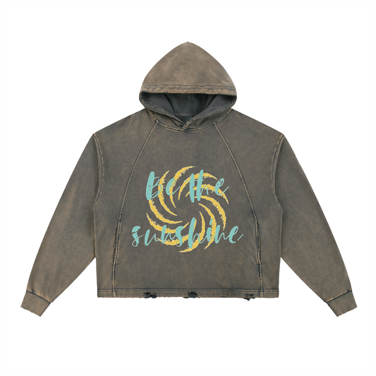 “Be The Sunshine” Vintage Washed Frayed-Hem Hoodie