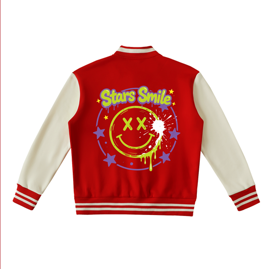 “Stars Smile” Two-Tone Fleeced Varsity Jacket