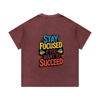 “Stay Focused If You Want To Succeed” Mineral Wash Waffle Knit T-Shirt