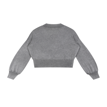 “Be The Hero of Your Own Story” Mineral Wash Balloon Sleeve Cropped Sweater