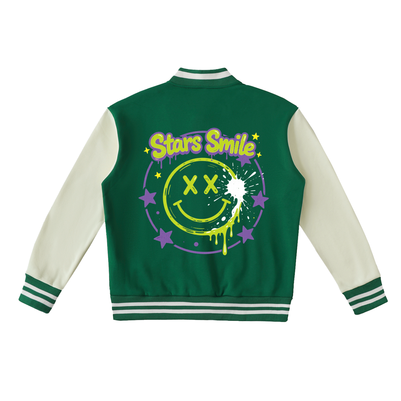 “Stars Smile” Two-Tone Fleeced Varsity Jacket