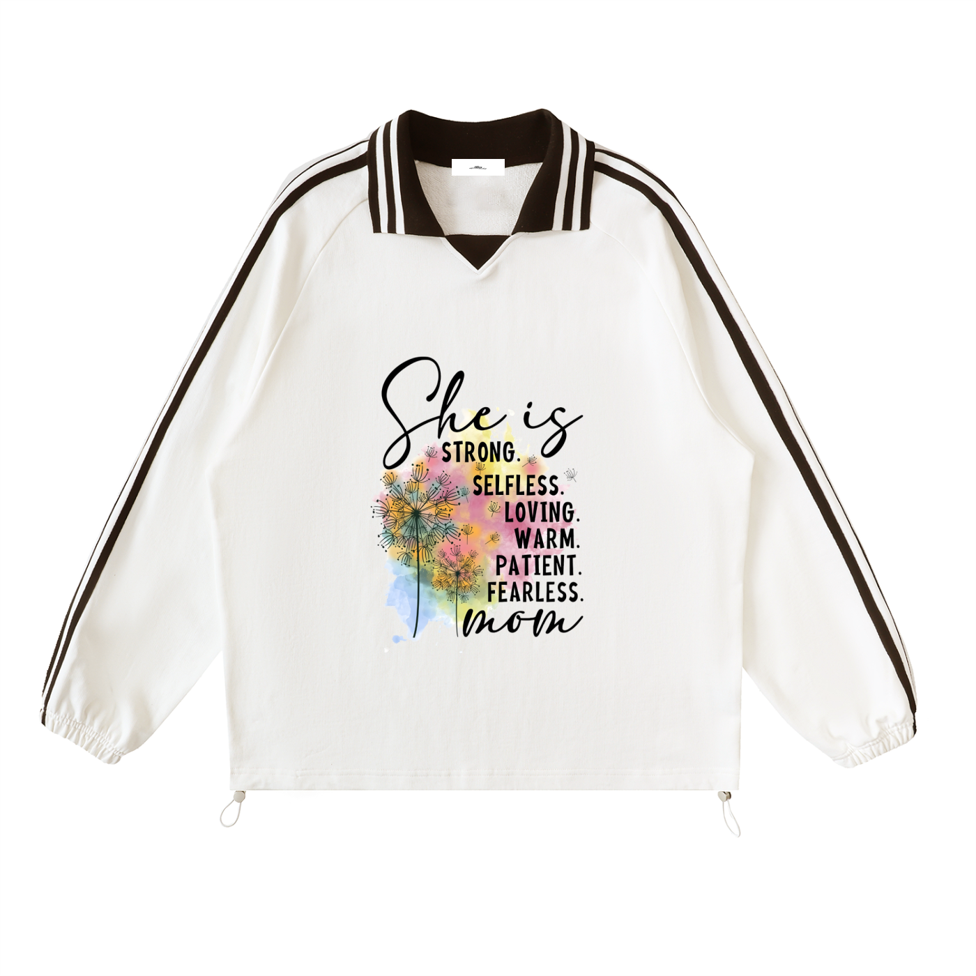 “She is Mom” Contrast Striped Lapel Collar Sweatshirt