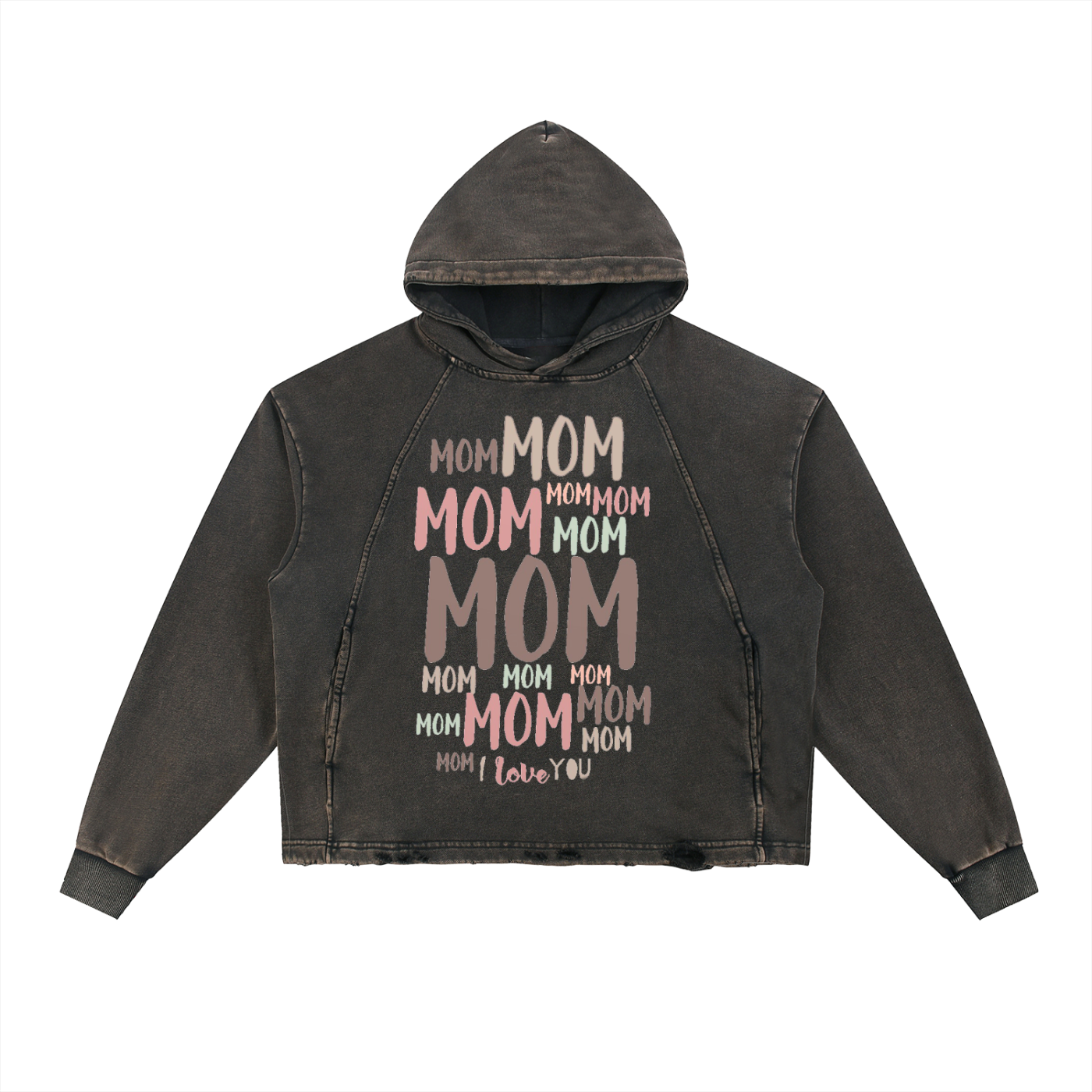 “I Love you Mom” Vintage Washed Frayed-Hem Hoodie