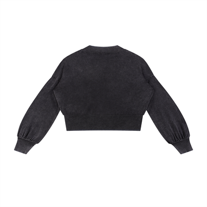 “Be The Hero of Your Own Story” Mineral Wash Balloon Sleeve Cropped Sweater
