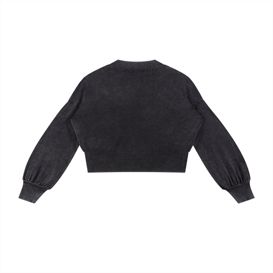 “Be The Hero of Your Own Story” Mineral Wash Balloon Sleeve Cropped Sweater
