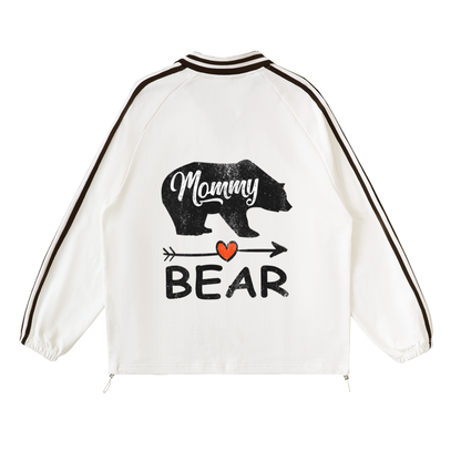 “She is Mom” Contrast Striped Lapel Collar Sweatshirt